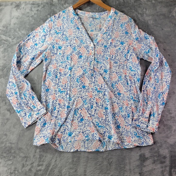 Old Navy Tops - Old Navy‎ Womens Small White Pink Blue Floral Print Long Sleeve Top Vibes